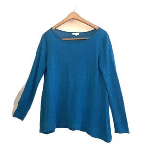 Eileen Fisher Tunic Sweater S Organic Linen Knit Mesh Layer Top Blue *READ